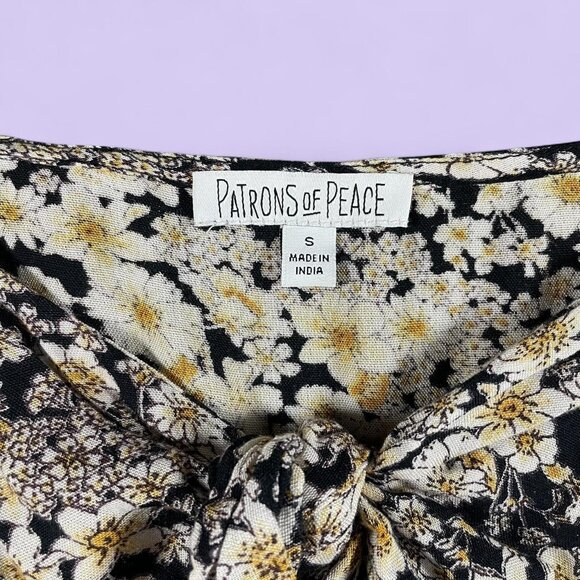 Patrons of Peace Yellow & Black Floral Tie Front Blouse – Size S - Picture 5 of 7